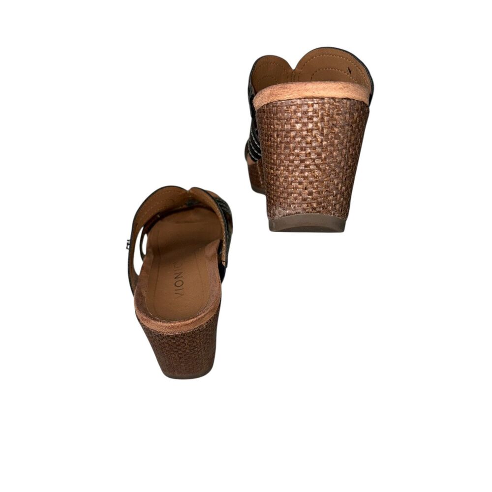VIONIC Malorie Raffia Leather Open Toe Wedges Sandals Black Comfort Womens 7M - Picture 6 of 6